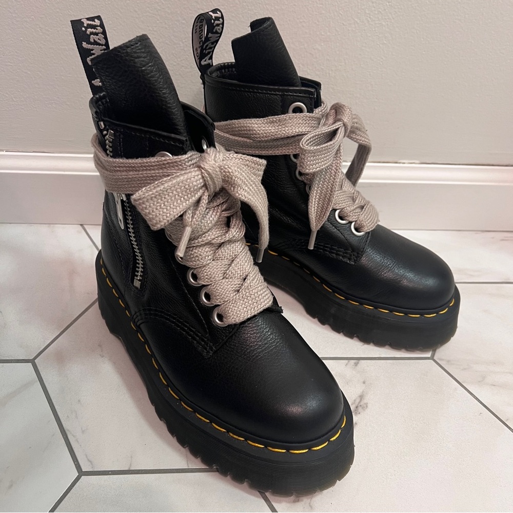 Dr. Martens Jumbo Lace 1460 Quad Rick Owens Black Platform Leather Boots Size 8